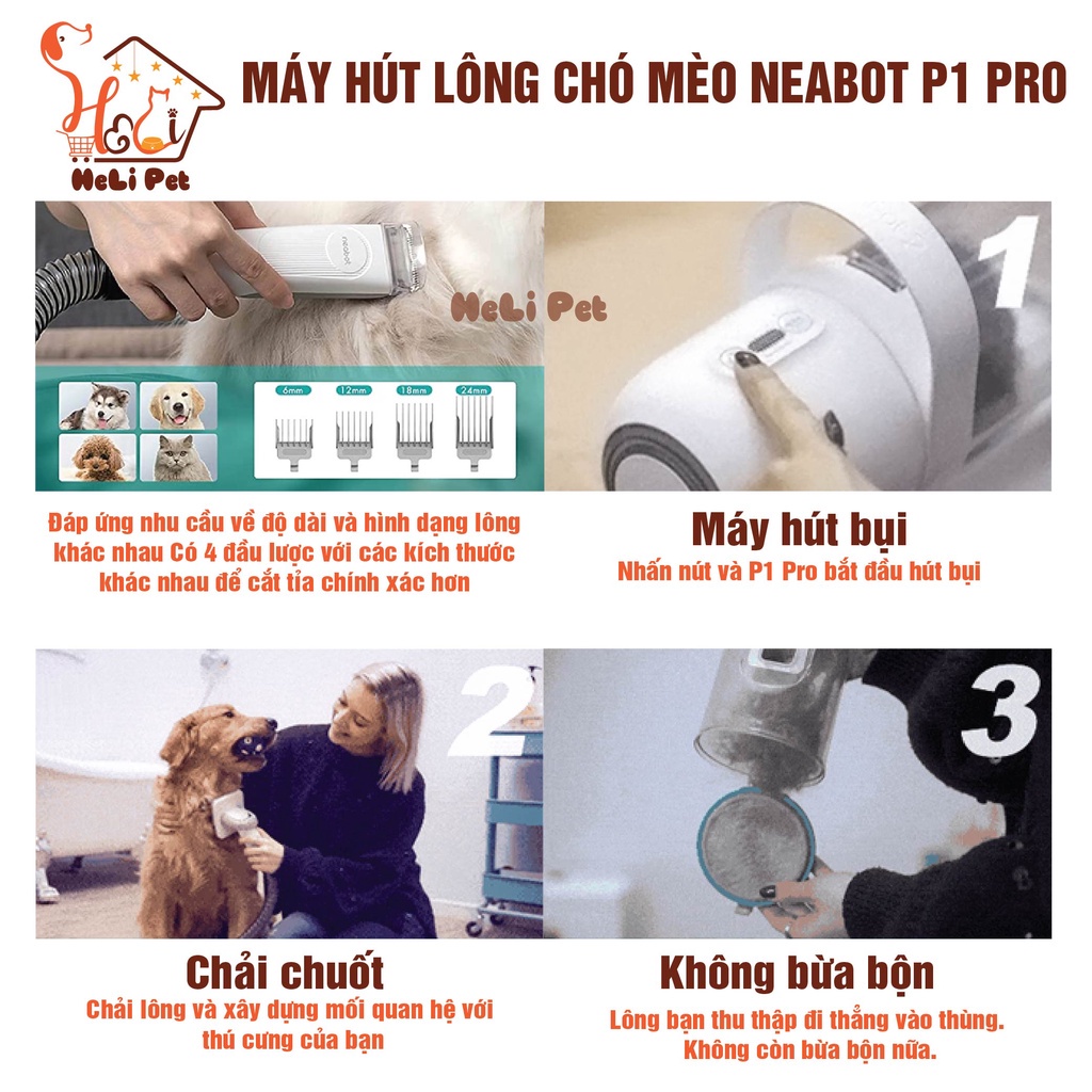 Máy Cắt Tỉa Lông Kiêm Hút Lông Chó Mèo Neakasa Pet Grooming Kit P1 Pro 5 Chế Độ Vệ Sinh...