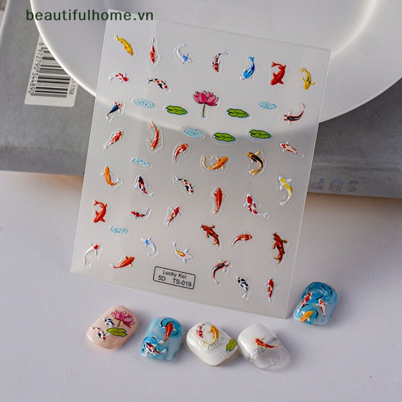 Miếng Dán Trang Trí Móng Tay Mềm Mại Dập Nổi Họa Tiết Lá Sen / Cá Nhỏ Nhiều Màu 5D DIY