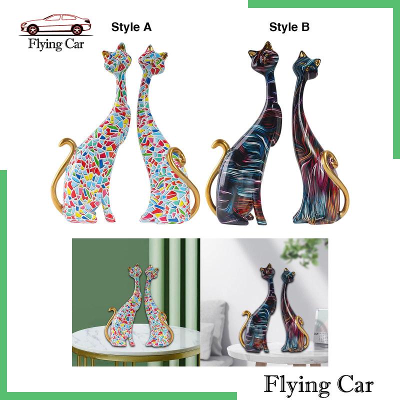 Set 2 Tượng Mèo Bằng Nhựa Resin Trang Trí Phòng Khách