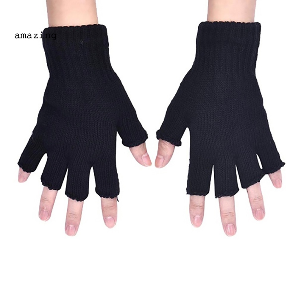 1 Cặp Găng Tay Len Hở Ngón Mềm Mại Co Giãn Thoáng Khí Giữ Ấm Mùa Đông Dành Cho Nam Nữ