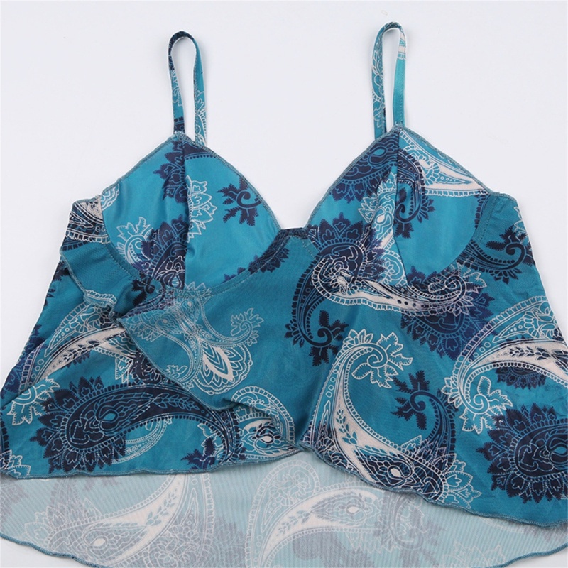 Áo Croptop Hai Dây Cổ Chữ V Phối Lưới Viền Bèo Quyến Rũ Cho Nữ