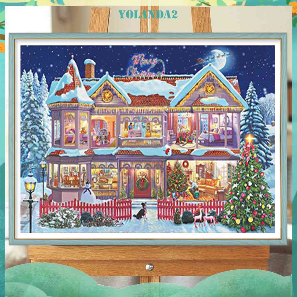 Tranh Đính Đá Kim Cương Toàn Bộ 5D DIY Hình Ngôi Nhà Giáng Sinh