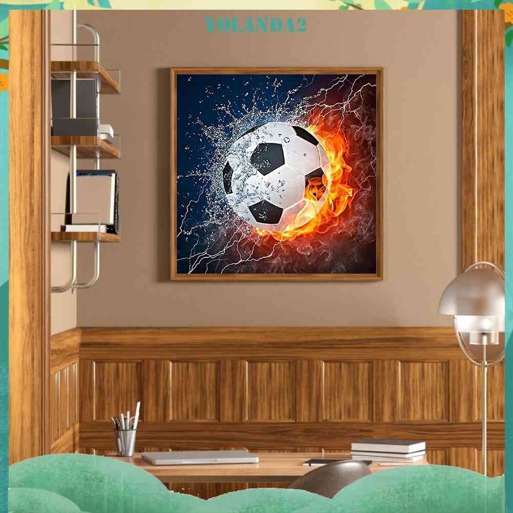 Tranh Đính Đá Kim Cương Toàn Diện Hình Vẽ Quả Bóng Đá Và Lửa Trang Trí Tường Nhà