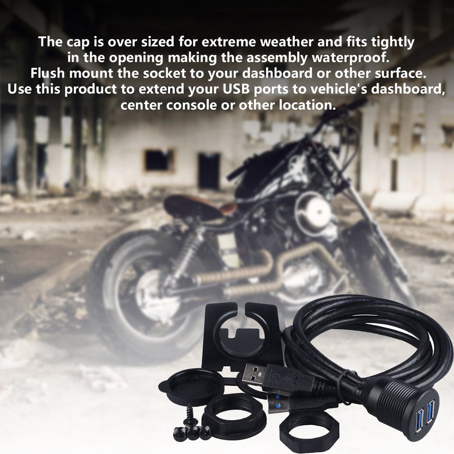 Car Dashboard Flush Mount USB Dock Adapter Dashboard Panel Port Male Female Cable Extension Cable for Motorcycle Boat