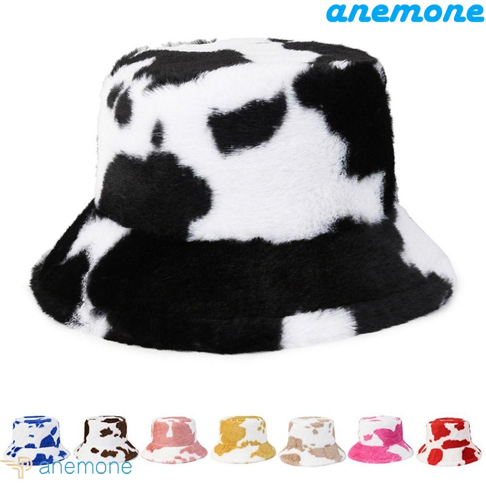 Mũ Xô Lông Cừu Giữ Ấm Mùa Thu Đông In Họa Tiết Bò Sữa Đơn Giản Cho Nữ