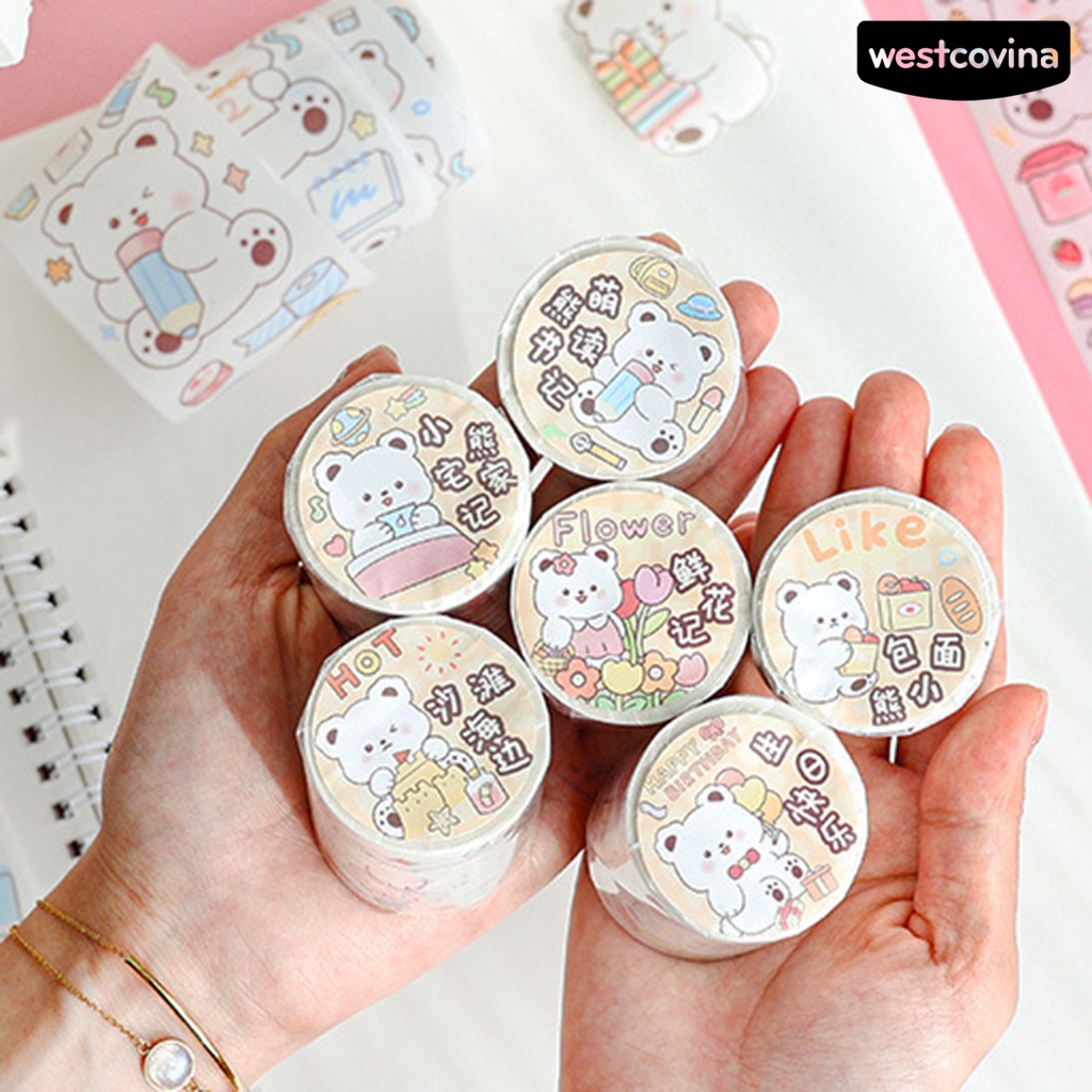 [COD]♪1 Cuộn Băng Keo Giấy Dán Hình Gấu Nhật Bản Dễ Thương Có Thể Tái Sử Dụng Trang Trí Sổ Tay