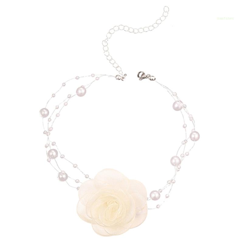 Vòng Cổ Choker Hình Hoa Đính Ngọc Trai Có Thể Điều Chỉnh Thời Trang Cho Nữ