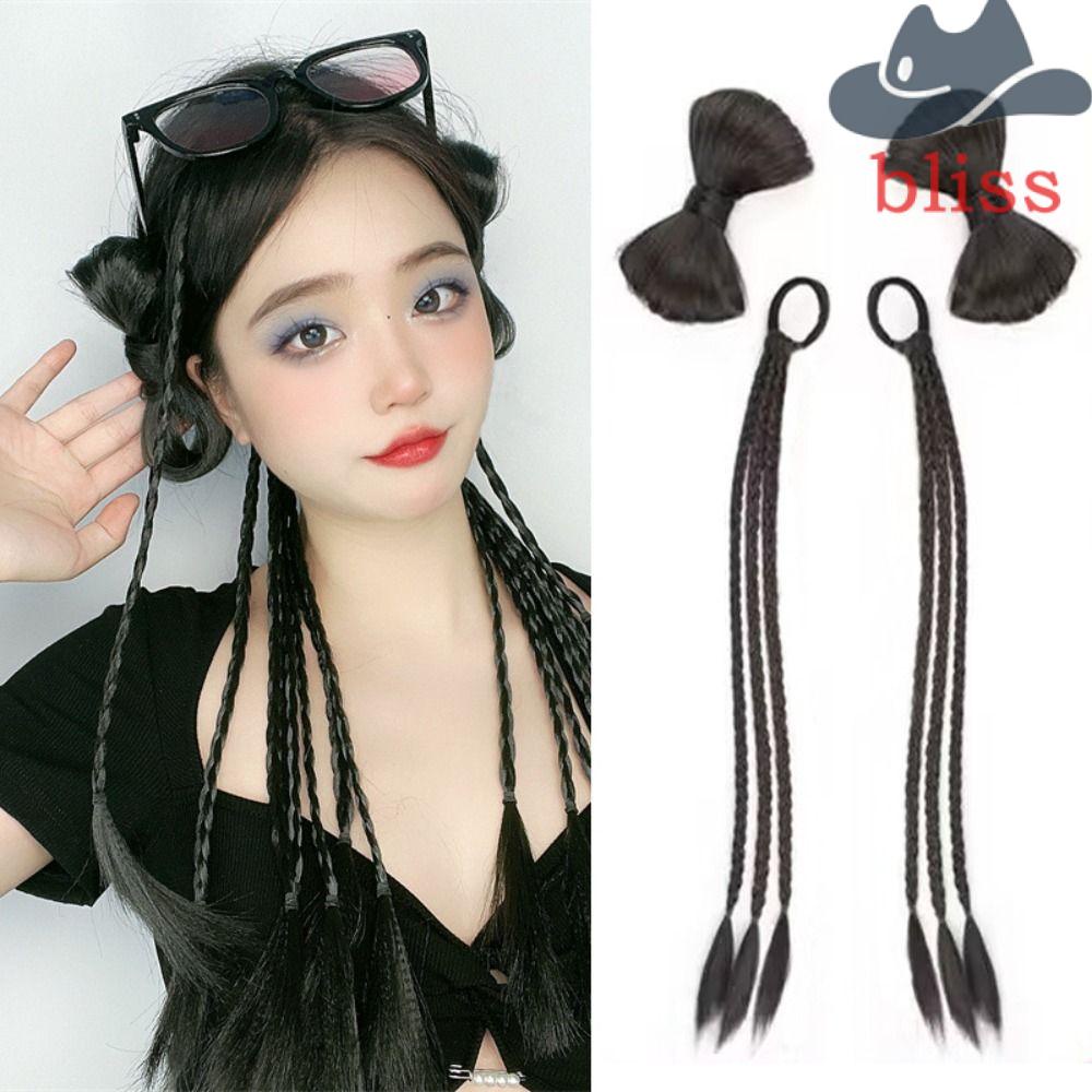 Bím Tóc Giả Thắt Nơ Bằng Sợi Tổng Hợp Màu Nâu Tự Nhiên Thời Trang Cho Nữ