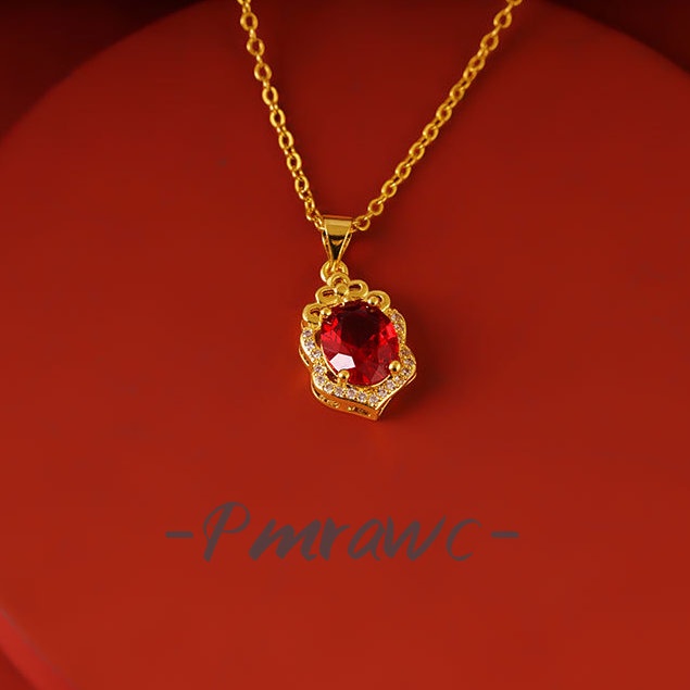 Vòng cổ nữ zirconium đỏ với mặt dây chuyền vàng Au999 - FS1328