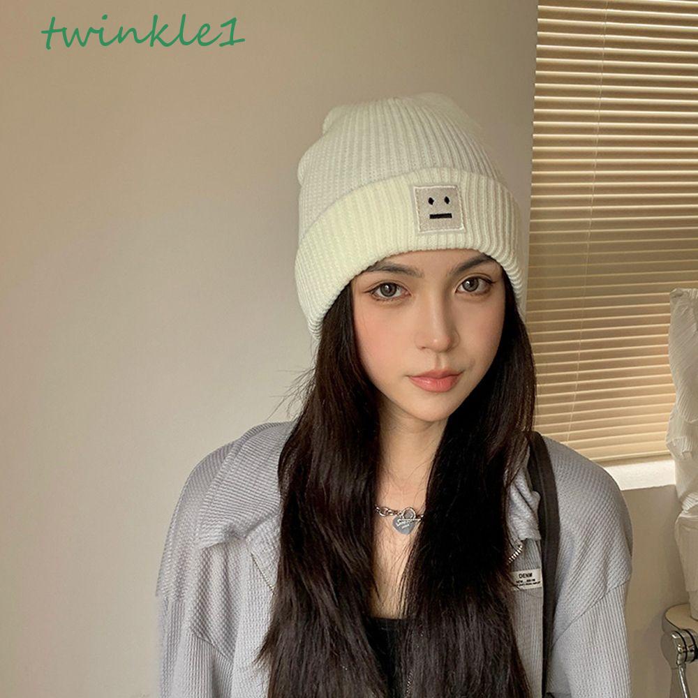 Mũ Beanie Dệt Kim Họa Tiết Mặt Cười Lấp Lánh Thời Trang Mùa Thu Cho Nam Và Nữ