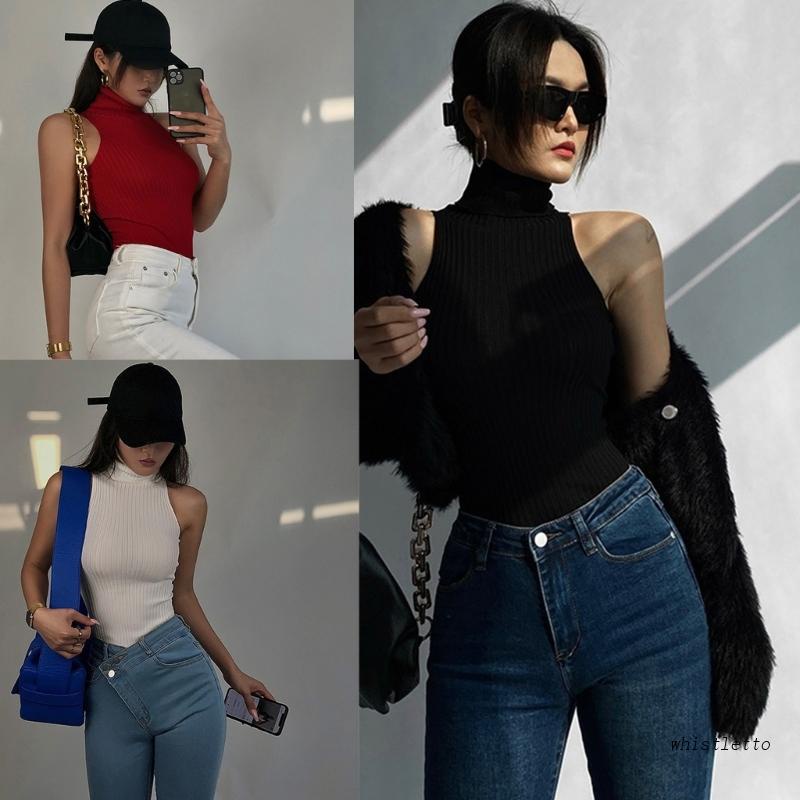 Áo Croptop Sát Nách Cổ Lọ Màu Sắc Thời Trang Mùa Hè Cho Nữ