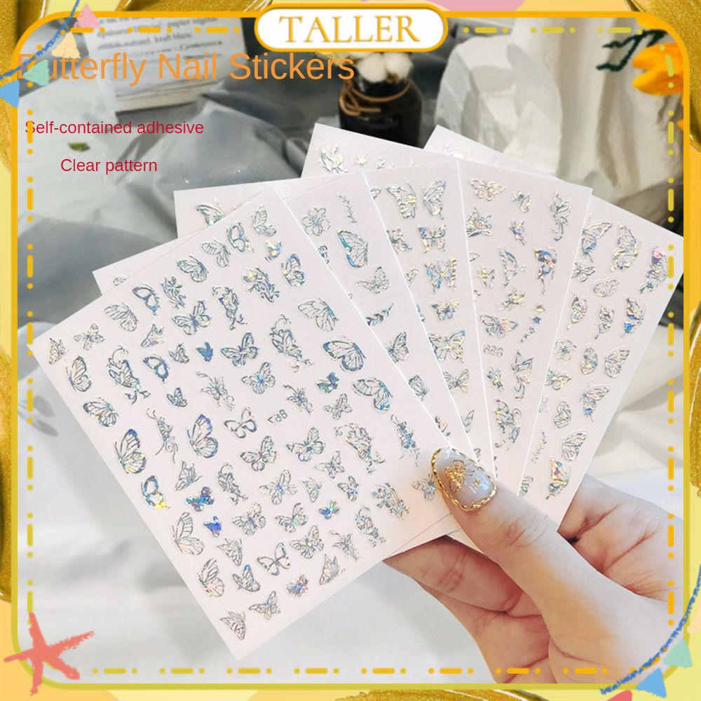 ✧Ready Stcok 1 Miếng Dán Màu Vàng Bạc Rỗng 3d Trang Trí Móng Bướm Mắt Mèo Đồng Màu Laser Vui Vẻ Dụng Cụ Làm Móng Nghệ Thuật Cho Cửa Hàng Làm Móng Cao Hơn 10 Mẫu