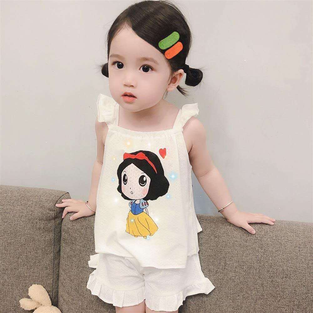 Bộ Đồ Ngủ Áo Sát Nách + Quần Sooc Chất Cotton In Họa Tiết Hoạt Hình Kiểu Phương Tây Thời Trang Mùa Hè Cho Bé Gái 2GI1