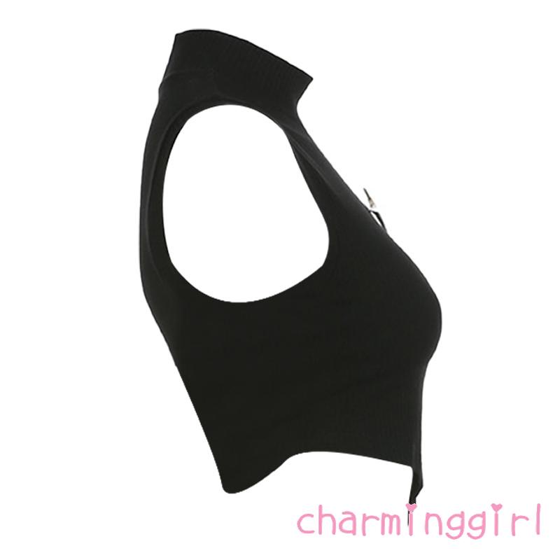 Áo Thun Croptop Không Tay Lệch Tà Thời Trang Mùa Hè Cho Nữ