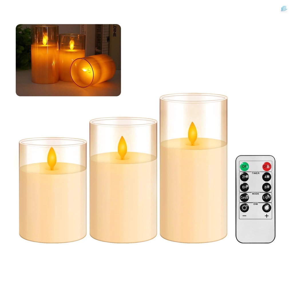 Smartwatchinone Set 3 Đèn LED Hình Nến Không Lửa Điều Khiển Từ Xa Màu Vàng Ấm Áp Có Hẹn Giờ Lấp Lánh Trang Trí Lễ Hội / Tiệc Cưới