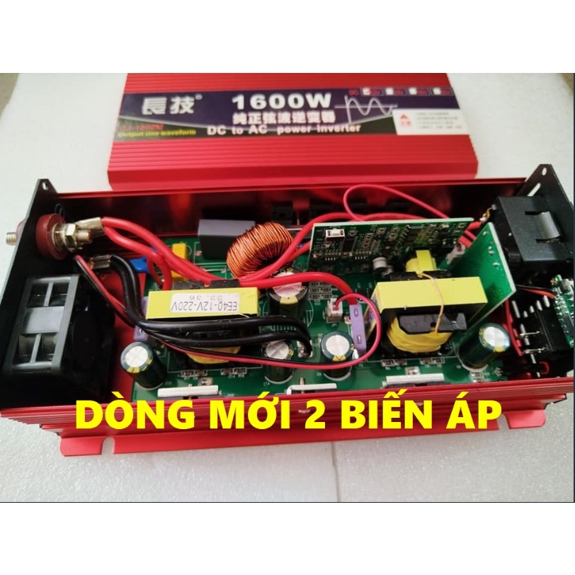 Bộ kich điện inverter 12v lên 220v 1600W Sóng Sin Chuẩn - 12V 1600w mẫu mới-Dòng 2 biến áp