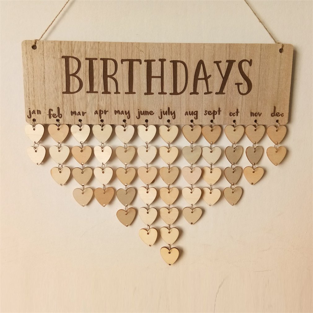 Hanging Ornament Board with BIRTHDAYS Capital Letters Natural Wood Board