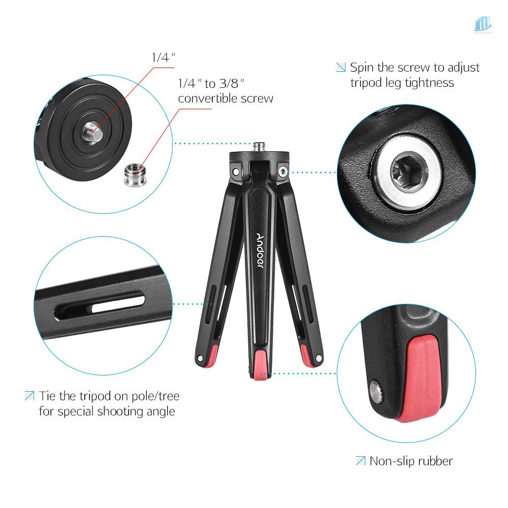 Giá Đỡ Ba Chân Mini Cầm Tay Bằng Hợp Kim Nhôm Tải Trọng 11Lbs Cho Máy Ảnh Thể Thao DSLR Andoer Andoer