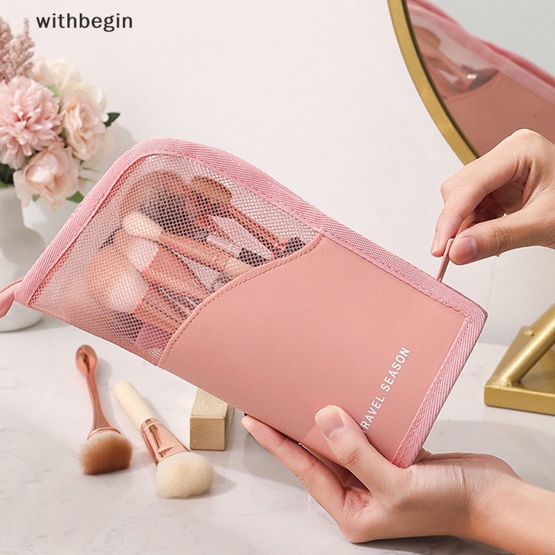 Túi Đựng Cọ Trang Điểm / Mỹ Phẩm Đứng Trong Suốt Có Khóa Kéo Mang Đi Du Lịch Tiện Lợi