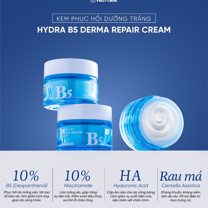 Kem dưỡng phục hồi và làm trắng da Prettyskin Hydra B5 Derma Repair Cream Pretty Skin 52ml (XANH)