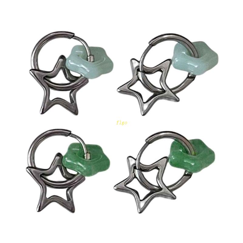 Bông Tai Dạng Xỏ Đính Ngọc Bích Giả Hình Ngôi Sao Thời Trang