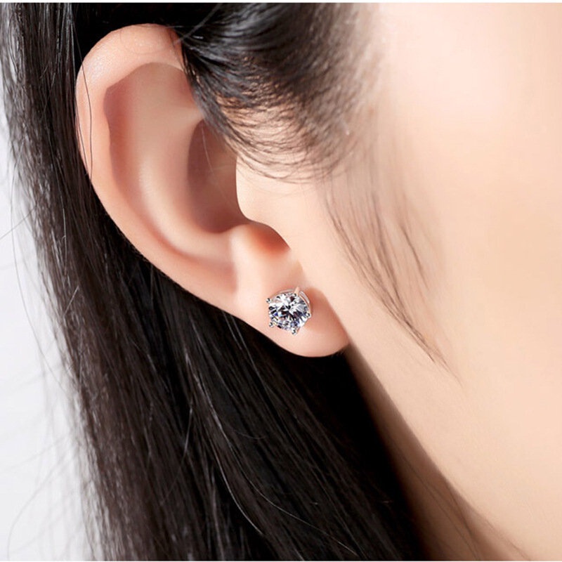Bông Tai Sáu Móng Đính Kim Cương Trắng Cổ Điển Thanh Lịch Đơn Giản