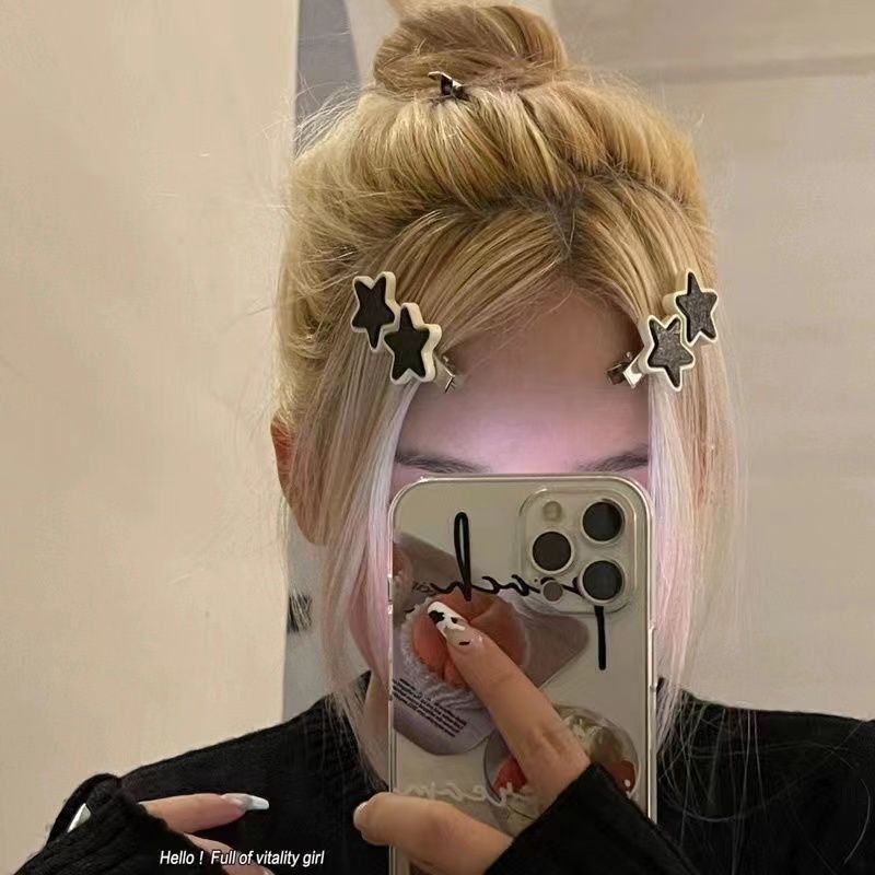 Ins Y2k Girls Blue Star Pair Clip Pink Pentagram Bb Clip Clip Broken Hair Vitality Girl Hair Clip Princess Banger Hair Pins