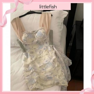 [littlefish] Đầm Ngắn Hai Dây Dáng Ôm in Hoa Phong Cách Nam Pháp Thời Trang Mùa Hè Sang Trọng Cho Nữ