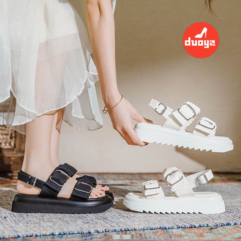 Duoya Tóc Thẳng ~ [Hàng Có Sẵn] Giày Sandal Đế Dày Cao Cấp Có Dây Đeo Thẳng Phong Cách Hàn Quốc Cho Nữ Miễn Phí Vận Chuyển