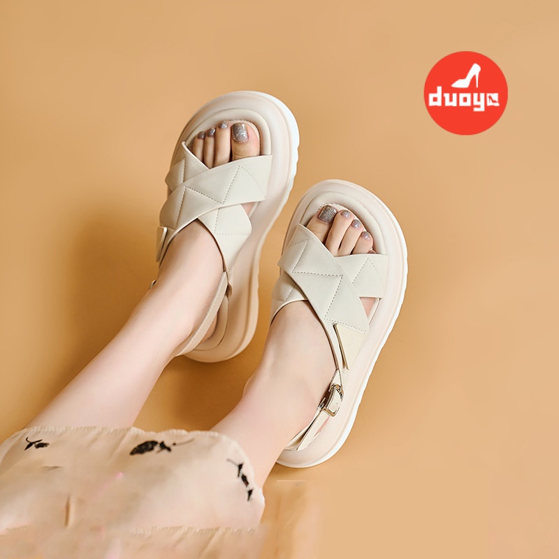 Duoya Tóc Thẳng ~ [Hàng Có Sẵn] Sandal Đế Dày Phong Cách Roman Cho Nữ Miễn Phí Vận Chuyển