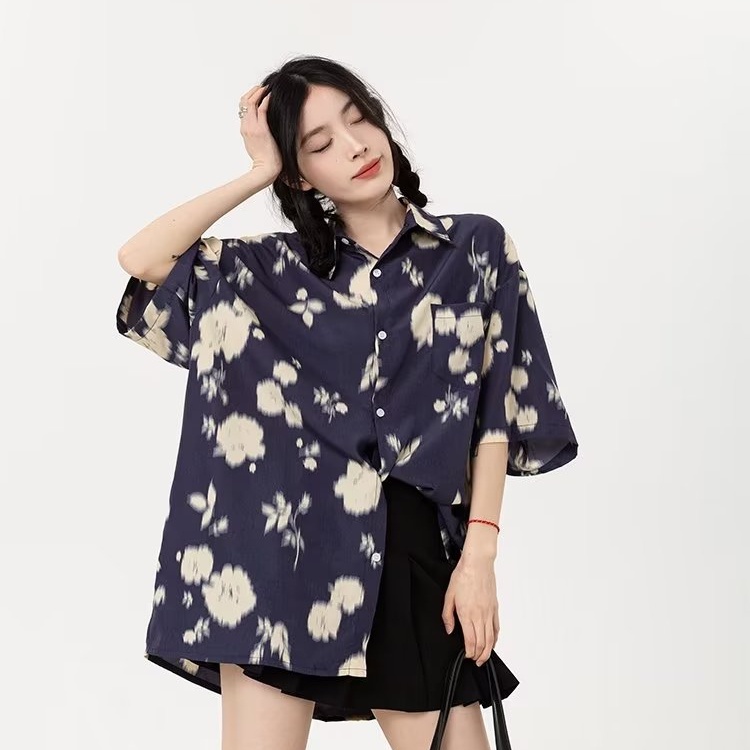 Áo Sơ Mi Tay Ngắn Dáng Rộng In Họa Tiết Hoa Phong Cách Hồng Kông Thời Trang Mùa Hè Cho Nam Và Nữ