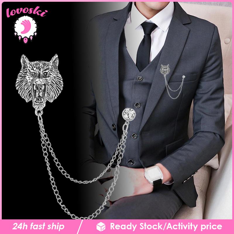 Trâm Cài Áo Hình Sư Tử Phối Dây Xích Tua Rua Phong Cách Retro Thời Trang Cho Nam Nữ