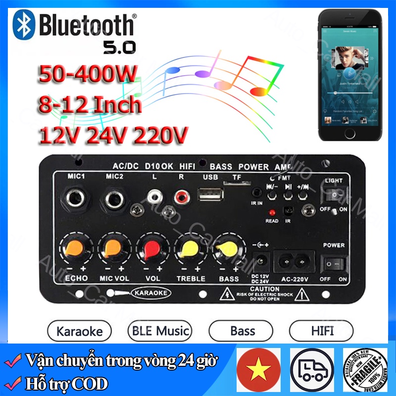 Bảng khuếch đại âm thanh Bluetooth 400W Subwoofer Dàn karaoke gia đình Mô-đun khuếch đại micro kép 8-12 inch 12/24V/220V