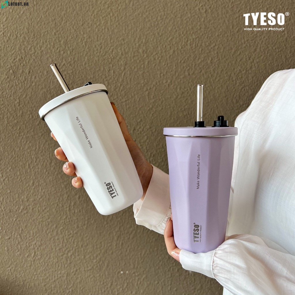 Cốc Ống Hút Hình Lăng Kính Tyeso 600Ml Cốc Cà Phê Dung Tích Lớn Bằng Thép Không Gỉ Cốc Cách Nhiệt Và Chống Lạnh Cặp Đôi Đi Kèm Trên Xe Hơi