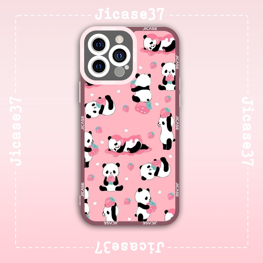 Ốp lưng iphone cạnh vuông Jicase Gấu Trúc Panda Collage Chibi Hoạt Hình Cute