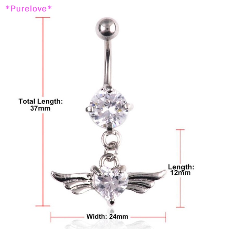 Khuyên Rốn Hình Trái Tim Đôi Cánh Đính Đá Pha Lê 14G Mới