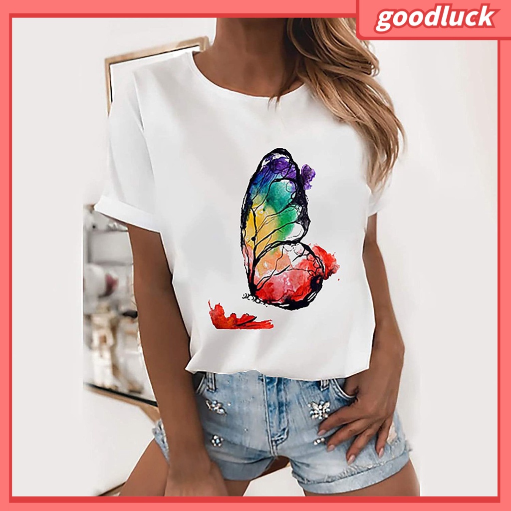 Áo Thun Cổ Tròn In Hình Bướm Trọng Lượng Nhẹ Thời Trang Thường Ngày Cho Cặp Đôi