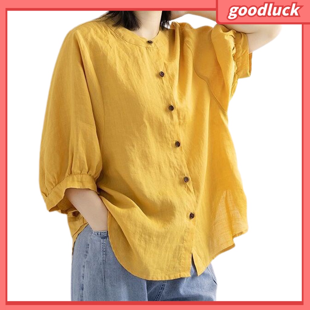 Áo Sơ Mi Tay Lửng Cổ Tròn Màu Sắc Thời Trang Dành Cho Nữ
