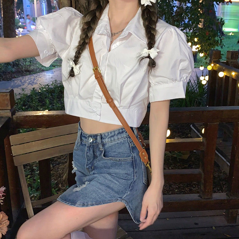Áo Sơ Mi Ngắn Tay Cổ Polo Lưng Cao Thời Trang Mùa Hè Cho Nữ