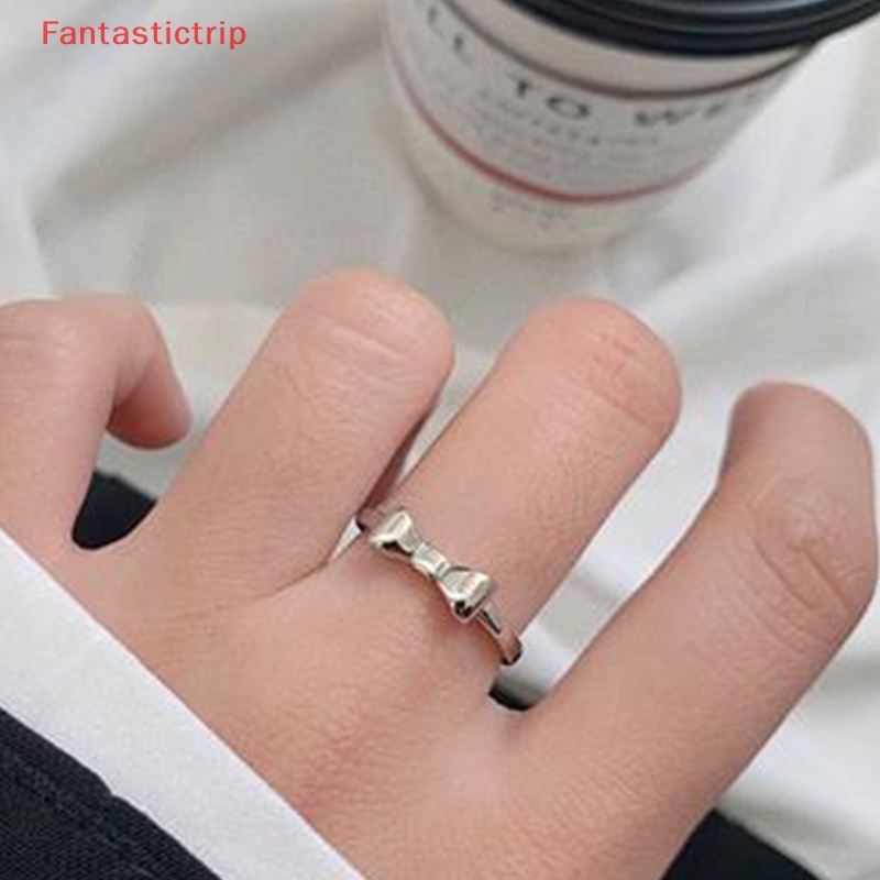 [Fantastictrip] Nhẫn Bạc Họa Tiết Nơ Đơn Giản Cá Tính Thời Trang Cao Cấp Có Thể Điều Chỉnh Dành Cho Nữ