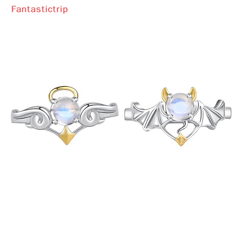 1 Cặp Nhẫn Đôi Cánh Thiên Thần Và Ác Quỷ Hai Màu Có Thể Điều Chỉnh Kích Thước Lãng Mạn Làm Quà Tặng Cho Cặp Đôi Mới