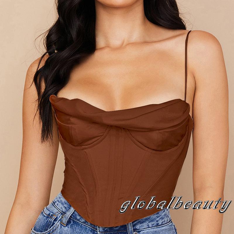 Gb Áo hai dây Cổ Yếm Vải Satin Xương Cá Xương Cá Gợi Cảm Làm Mát Mùa Hè Phong Cách Quyến Rũ Cho Nữ