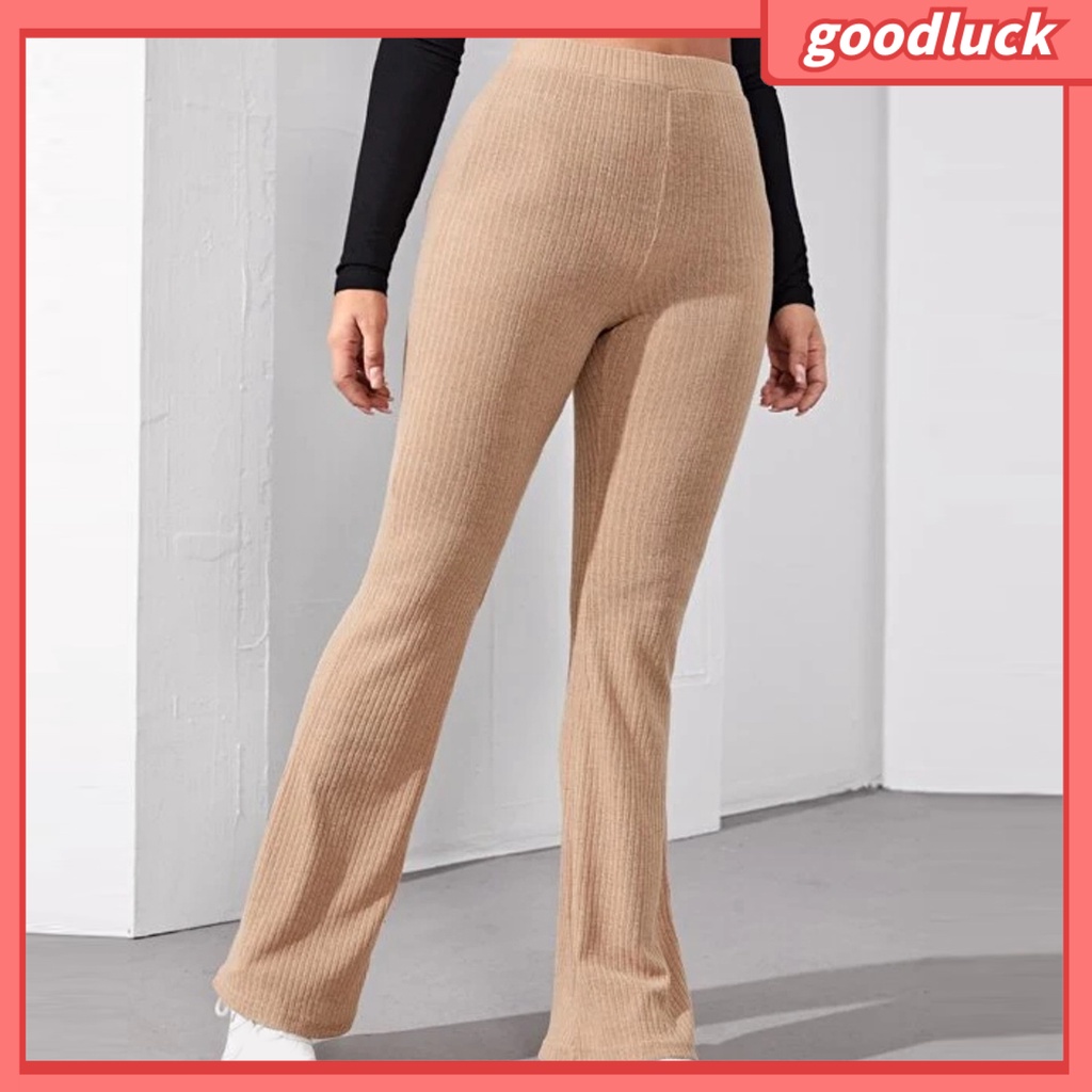 Quần Dài Dệt Kim Màu Trơn Ống Loe Lưng Cao Thời Trang Mùa Hè Cho Nữ