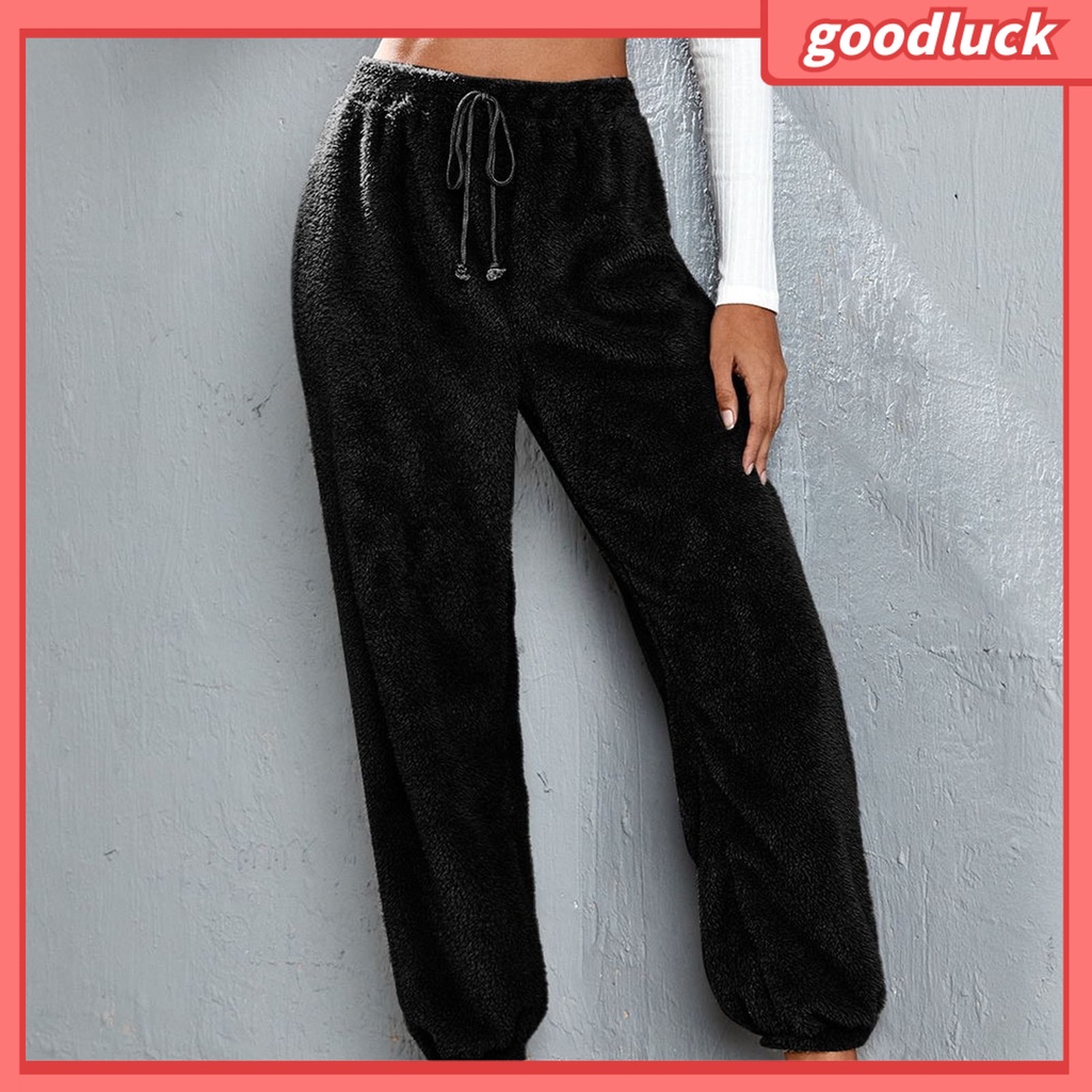 [ULK] Quần Nhung Lông Mềm Mại Lưng Thun Rút Dây Hai Mặt Màu Trơn Đường Phố