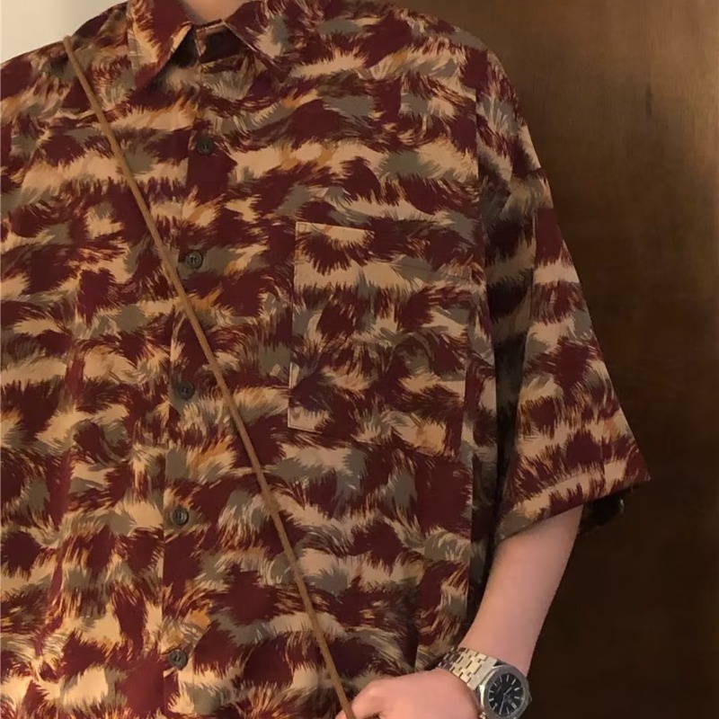 Áo Sơ Mi Lụa Lạnh Dáng Rộng Ngắn Tay In Hoa Thời Trang Mùa Hè Hong Kong Dành Cho Nam 2023