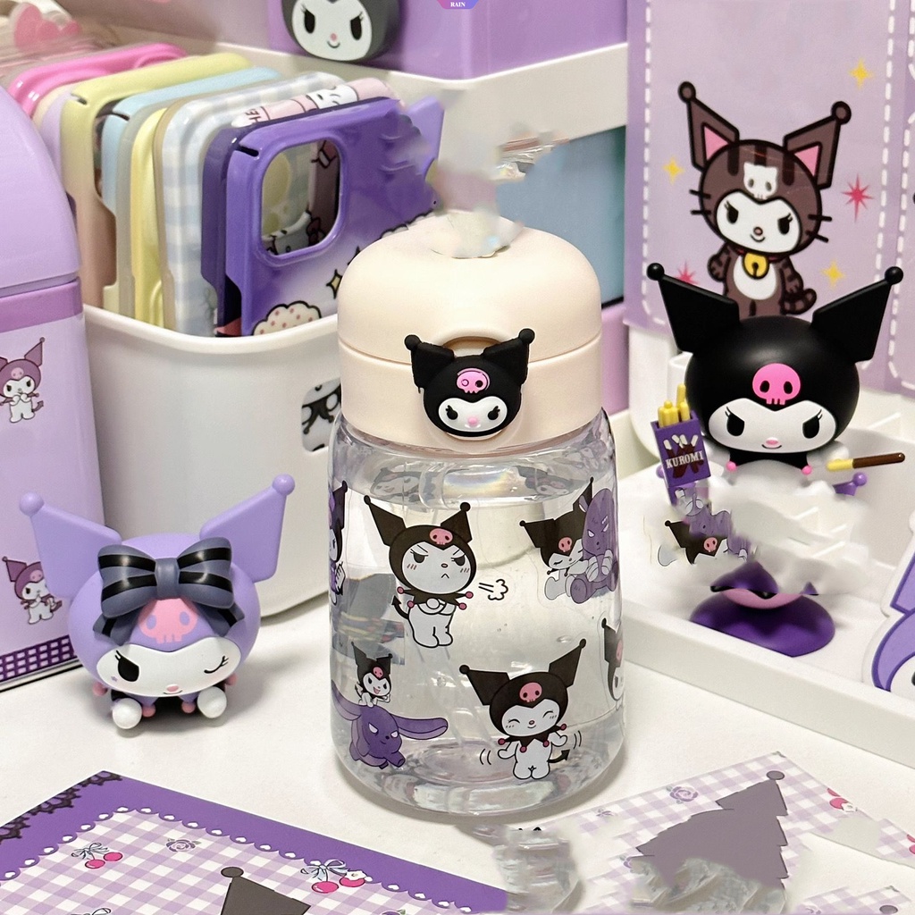 Bình Nước 400ML Sanrio Kuromi Cinnamoroll My Melody Bằng Nhựa Dạng Lò Xo Có Ống Hút In Họa Tiết Hoạt Hình Dễ Thương Nhỏ Gọn Cho Trẻ Em