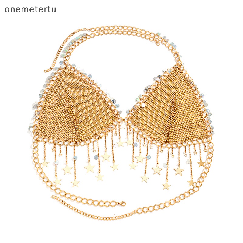 Onemetertu Áo Croptop Dây Xích Đính Đá Tua Rua Hở Lưng Gợi Cảm Cho Nữ