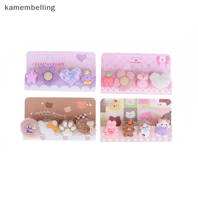 Kamembelling Set 4 Kẹp Tài Liệu Giấy Ghi Chú Bằng Nhựa Họa Tiết Dễ Thương