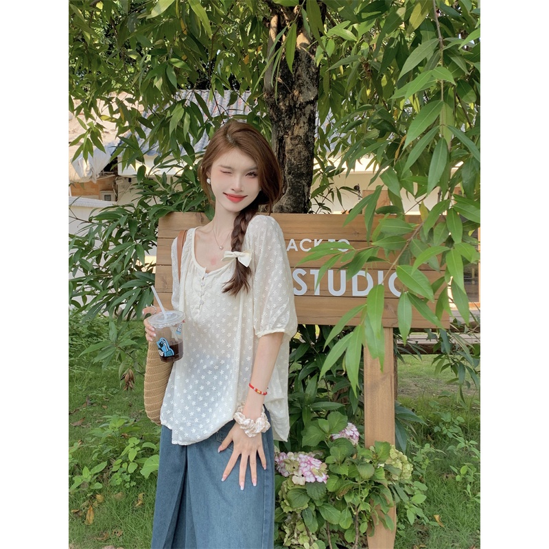 Áo Thun Nữ Ngắn Tay Cổ Tròn In Hoa Thời Trang Hàn Quốc Mới