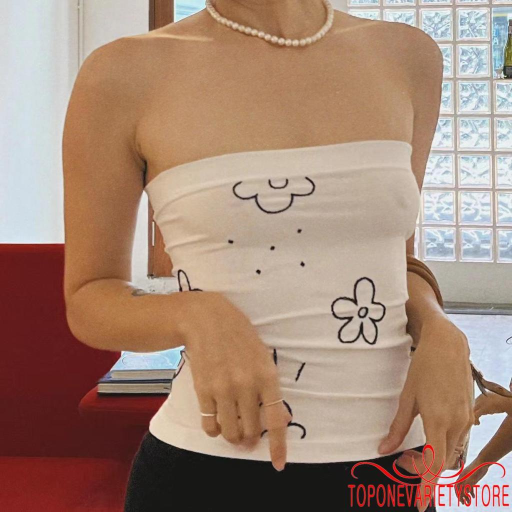 Áo Ống Không Tay Hở Vai Họa Tiết Hoa Thời Trang Mùa Hè Cho Nữ Y2K